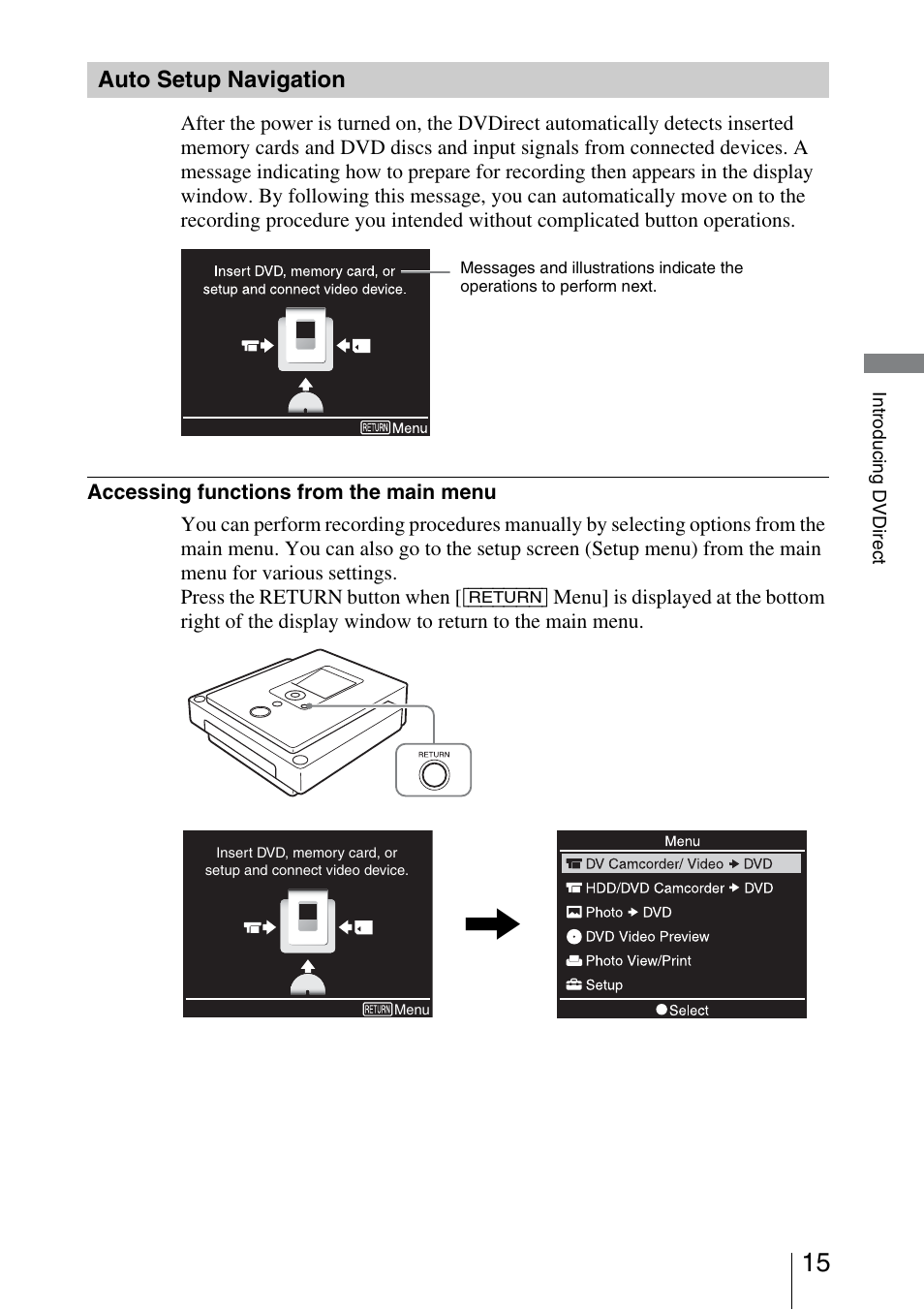 Auto setup navigation | Sony VRD-MC3 User Manual | Page 15 / 88