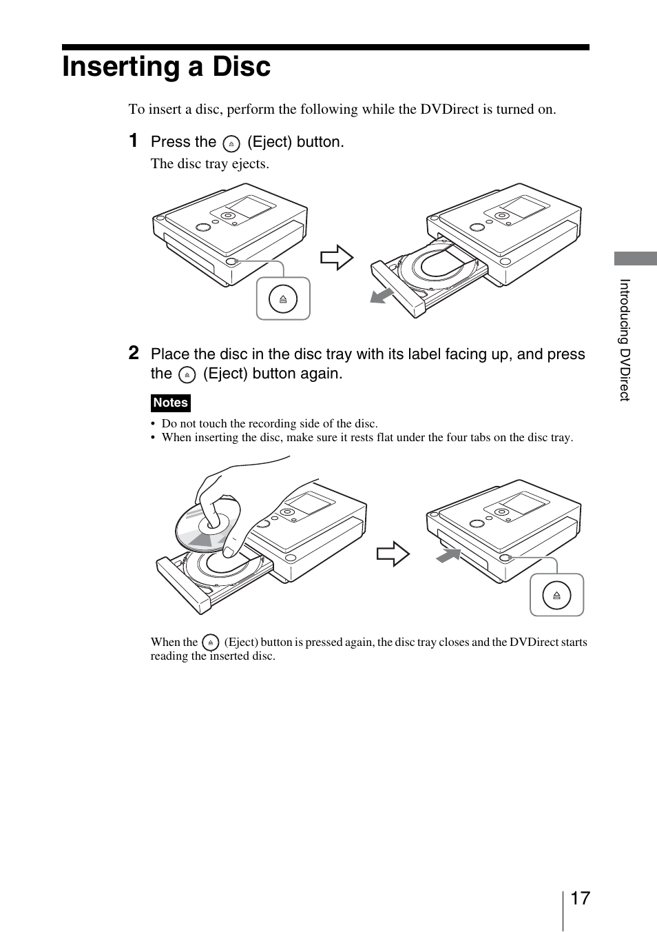 Inserting a disc | Sony VRD-MC3 User Manual | Page 17 / 88