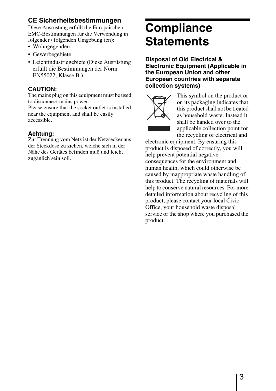 Compliance statements | Sony VRD-MC3 User Manual | Page 3 / 88