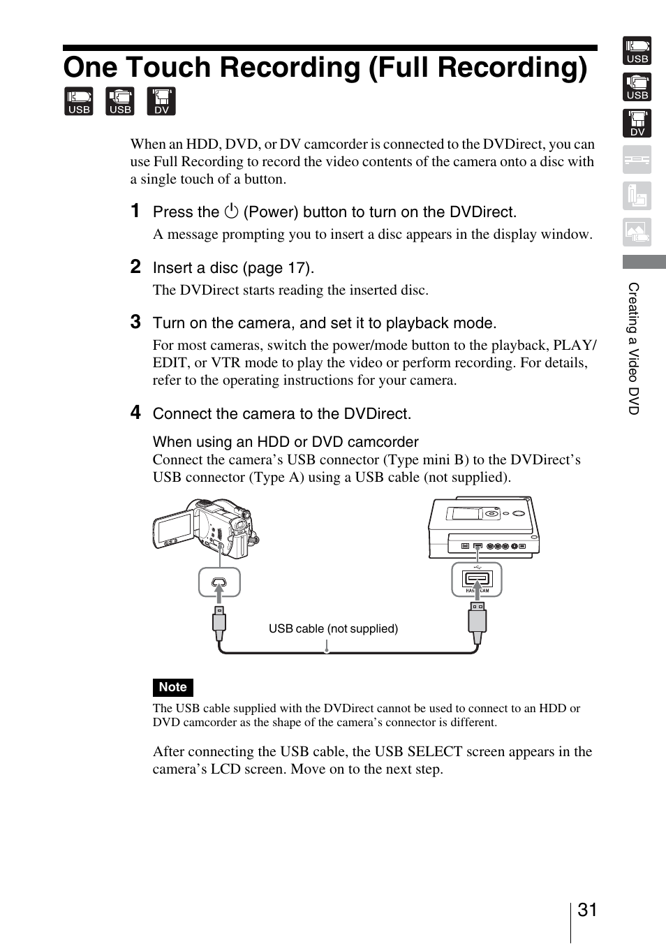 One touch recording (full recording), One touch recording, Full recording) | Sony VRD-MC3 User Manual | Page 31 / 88