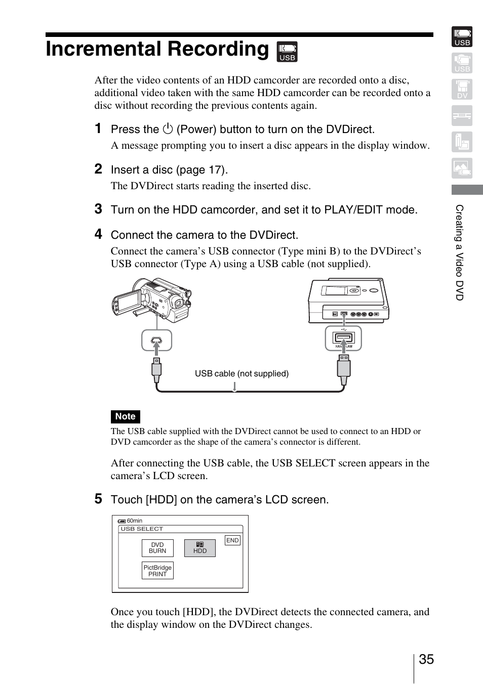 Incremental recording | Sony VRD-MC3 User Manual | Page 35 / 88