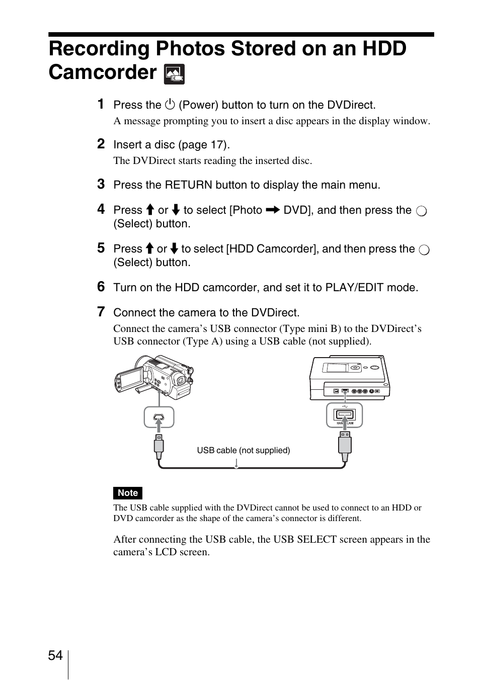 Recording photos stored on an hdd camcorder | Sony VRD-MC3 User Manual | Page 54 / 88