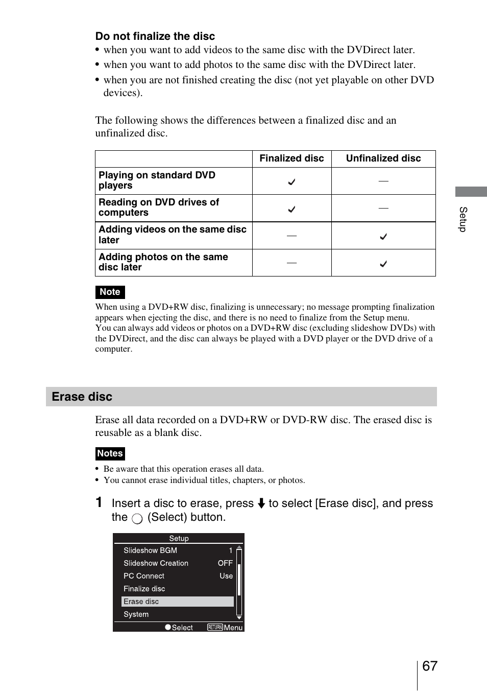 Erase disc | Sony VRD-MC3 User Manual | Page 67 / 88
