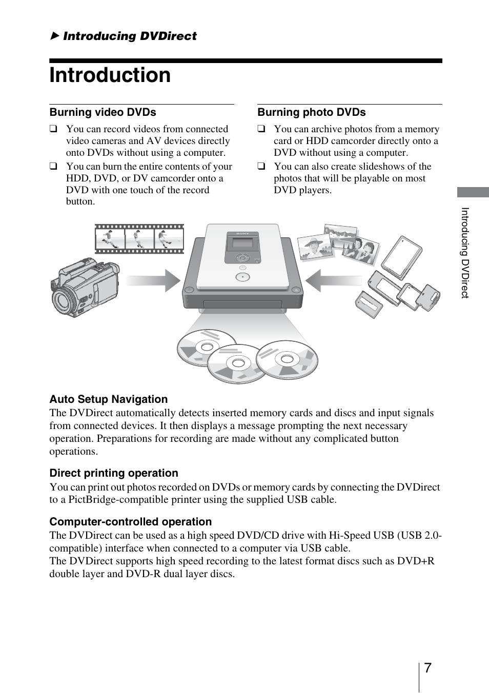 Introducing dvdirect, Introduction | Sony VRD-MC3 User Manual | Page 7 / 88