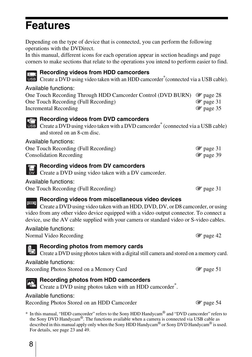 Features | Sony VRD-MC3 User Manual | Page 8 / 88