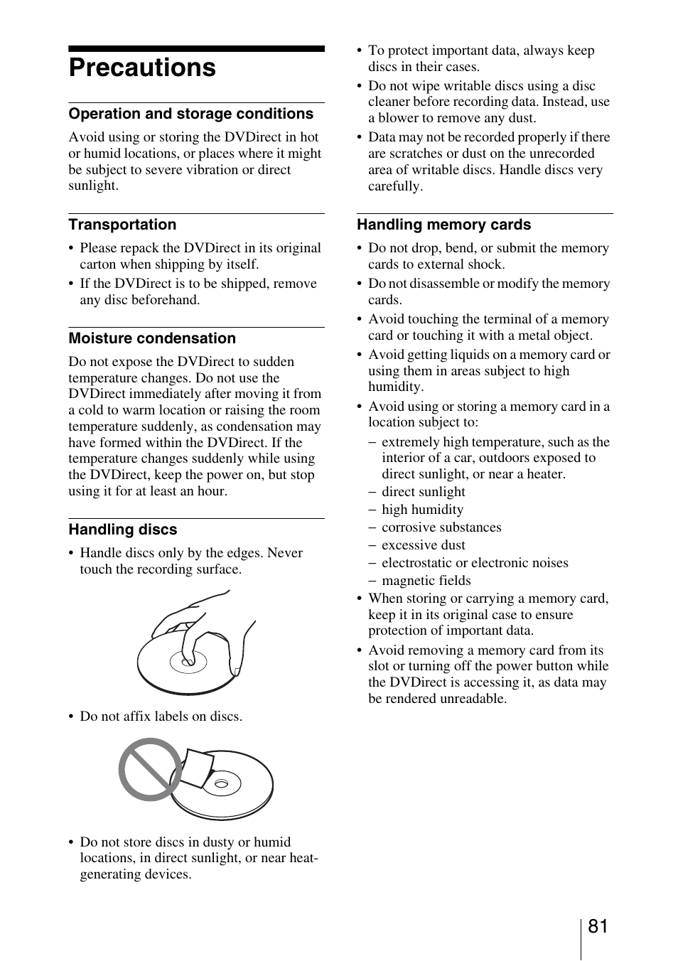 Precautions | Sony VRD-MC3 User Manual | Page 81 / 88