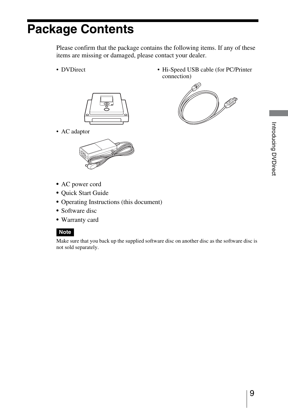 Package contents | Sony VRD-MC3 User Manual | Page 9 / 88