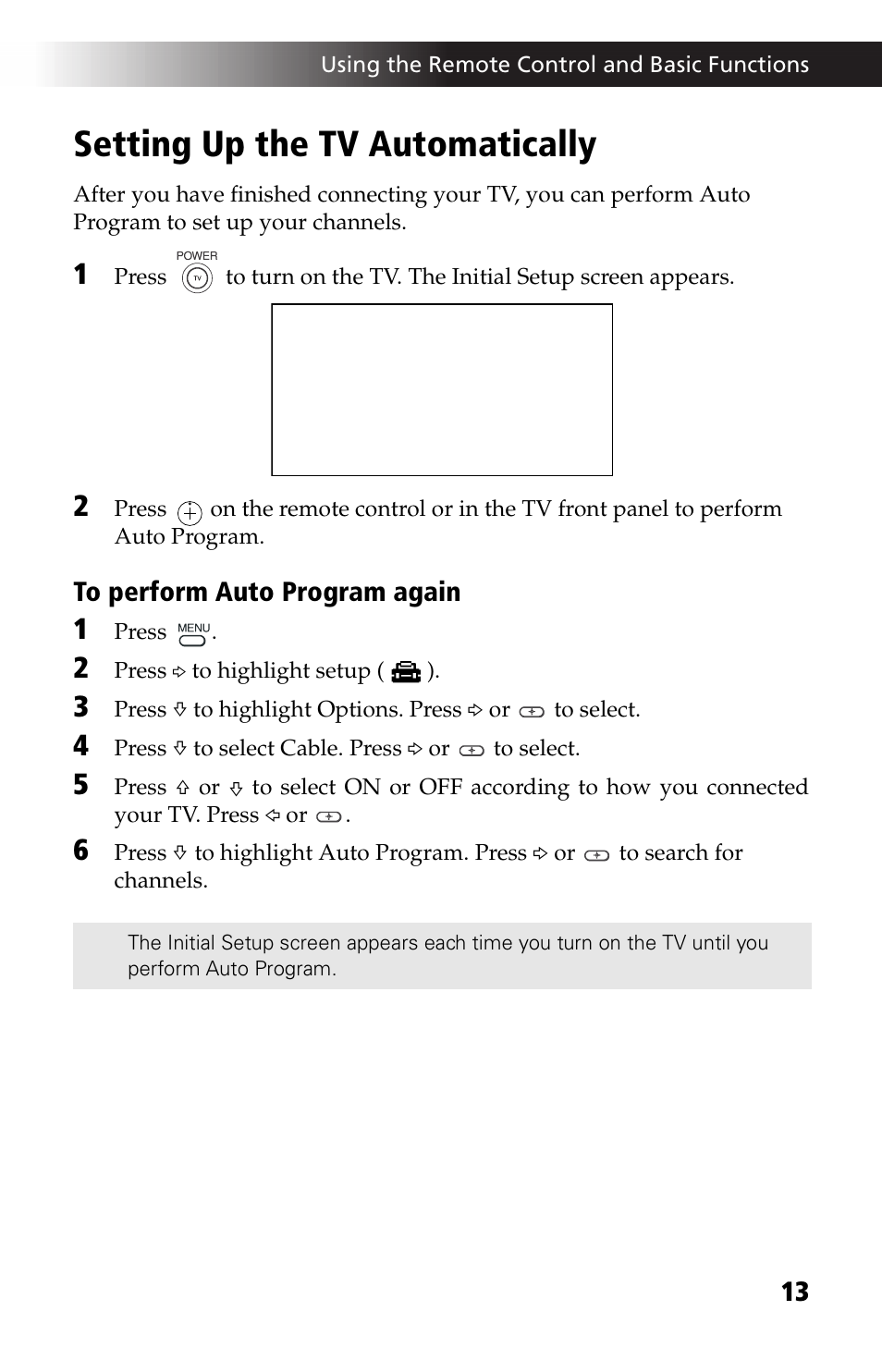 Setting up the tv automatically | Sony WEGA KV-24FV12 User Manual | Page 25 / 52