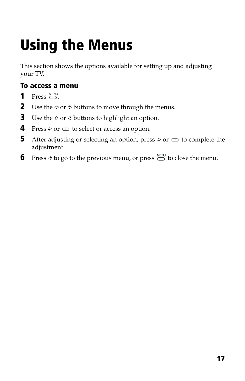Using the menus | Sony WEGA KV-24FV12 User Manual | Page 29 / 52
