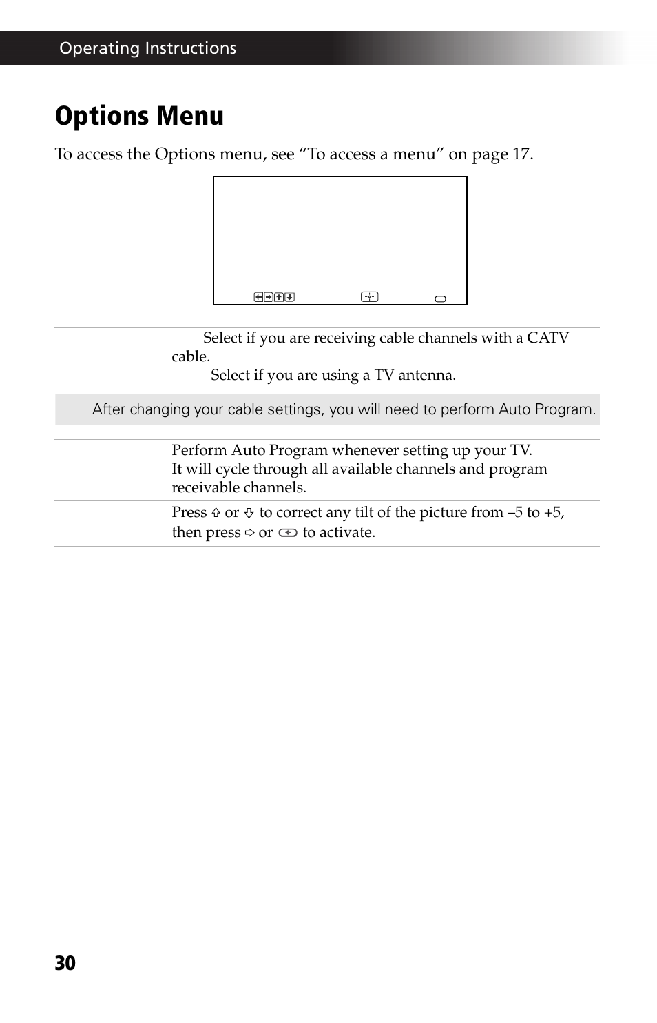 Options menu | Sony WEGA KV-24FV12 User Manual | Page 42 / 52