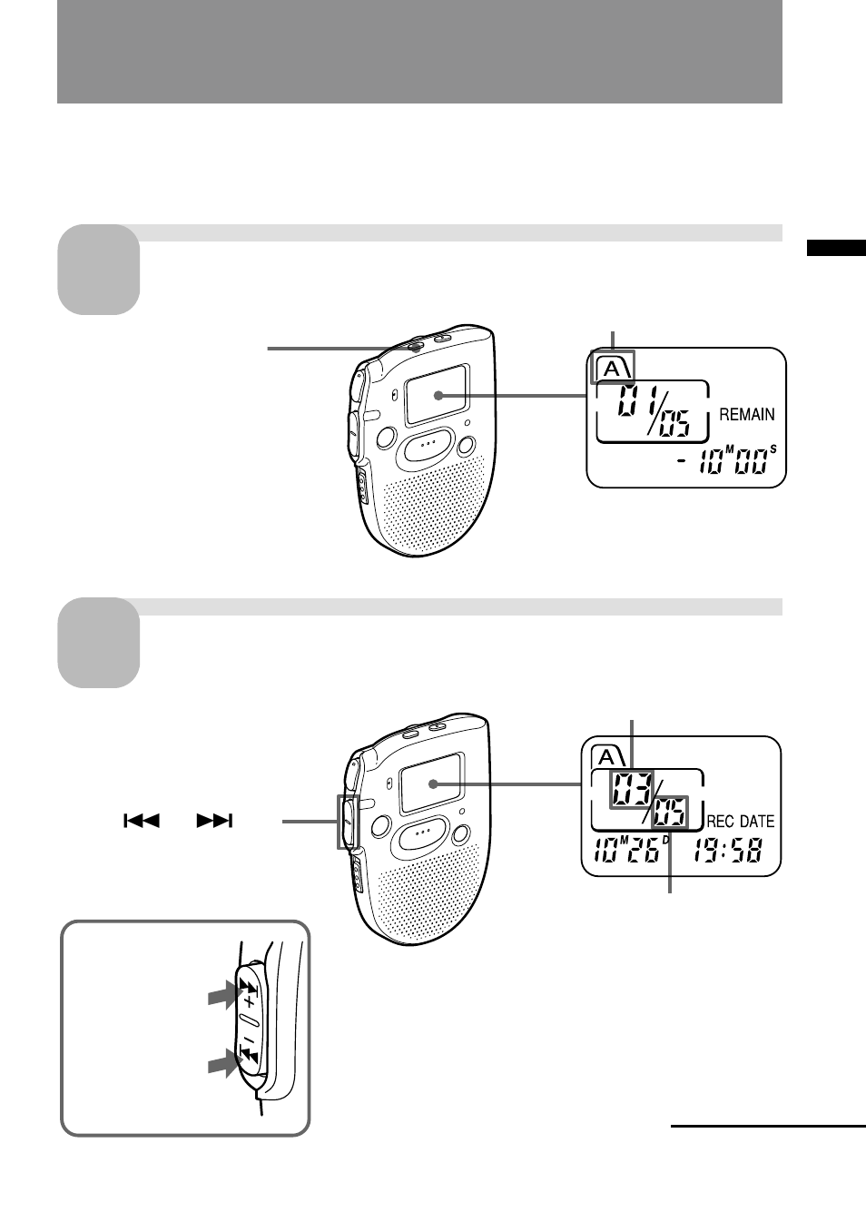 Playing back messages, Select the file. select the message number | Sony ICD-47 User Manual | Page 13 / 36