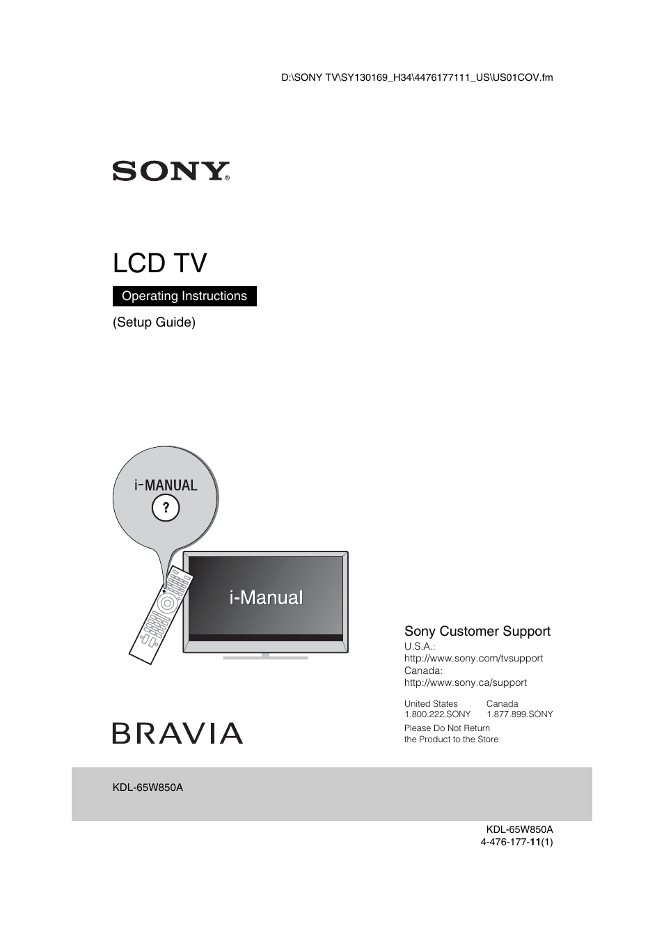 Sony KDL-65W850A User Manual | 36 pages