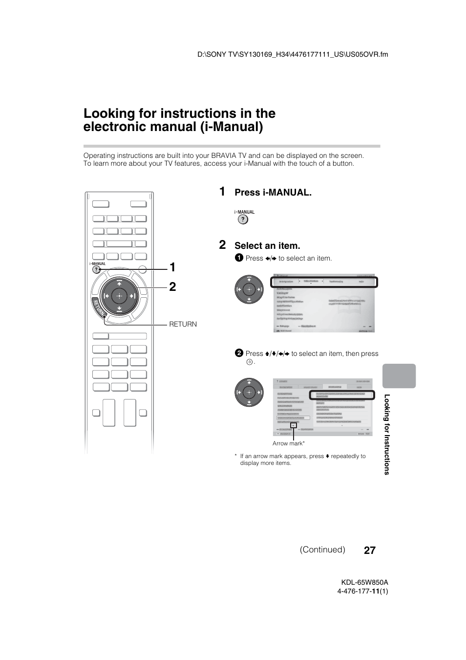 Looking for instructions | Sony KDL-65W850A User Manual | Page 27 / 36