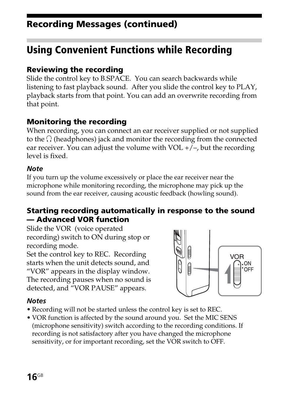 Using convenient functions while recording, Recording messages (continued) | Sony ICD-BM1AVTP User Manual | Page 16 / 68