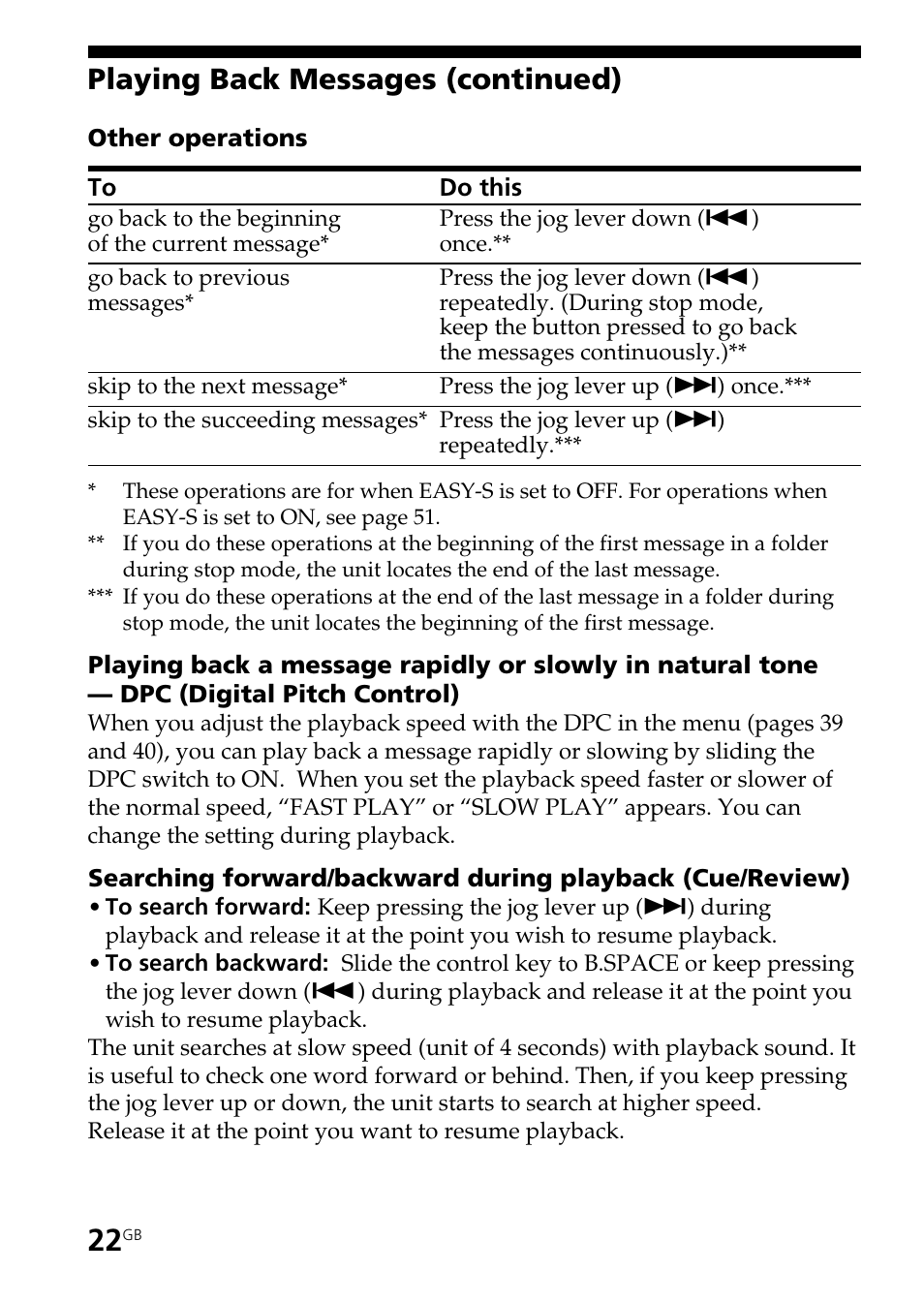 Playing back messages (continued) | Sony ICD-BM1AVTP User Manual | Page 22 / 68