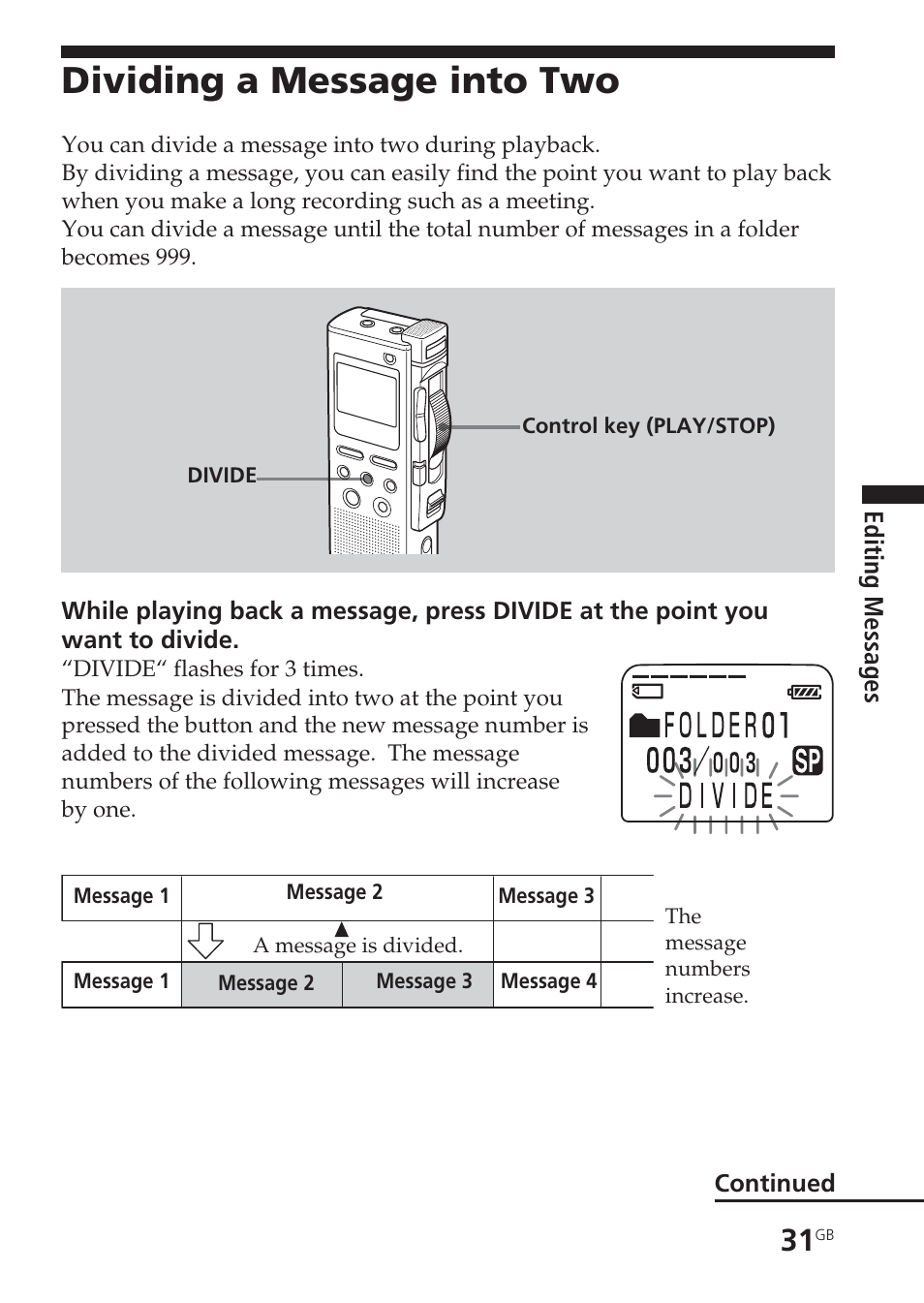 Dividing a message into two | Sony ICD-BM1AVTP User Manual | Page 31 / 68