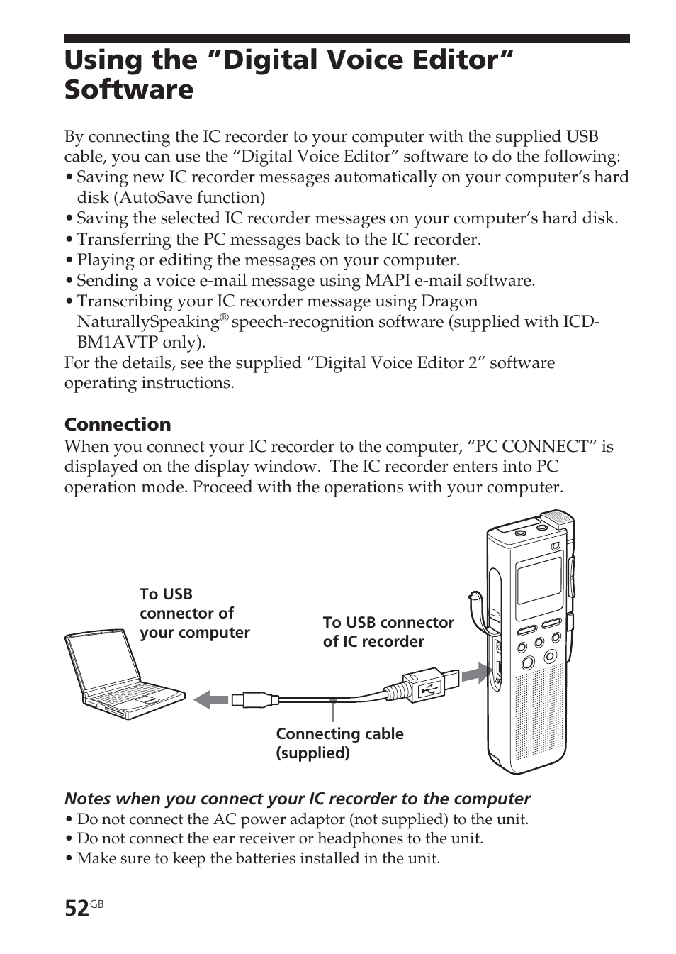 Using the ”digital voice editor“ software | Sony ICD-BM1AVTP User Manual | Page 52 / 68