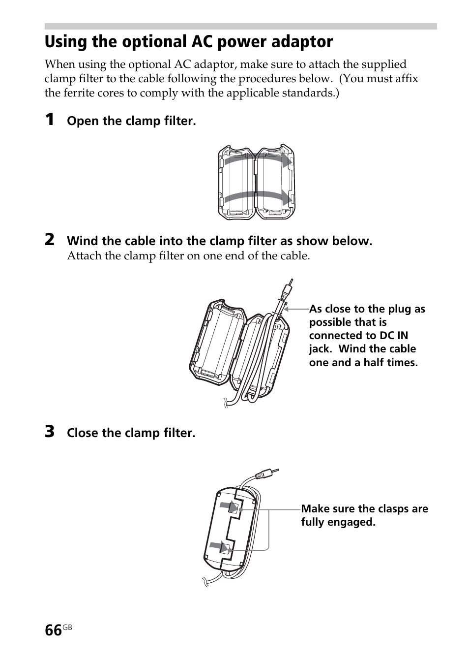 Using the optional ac power adaptor | Sony ICD-BM1AVTP User Manual | Page 66 / 68