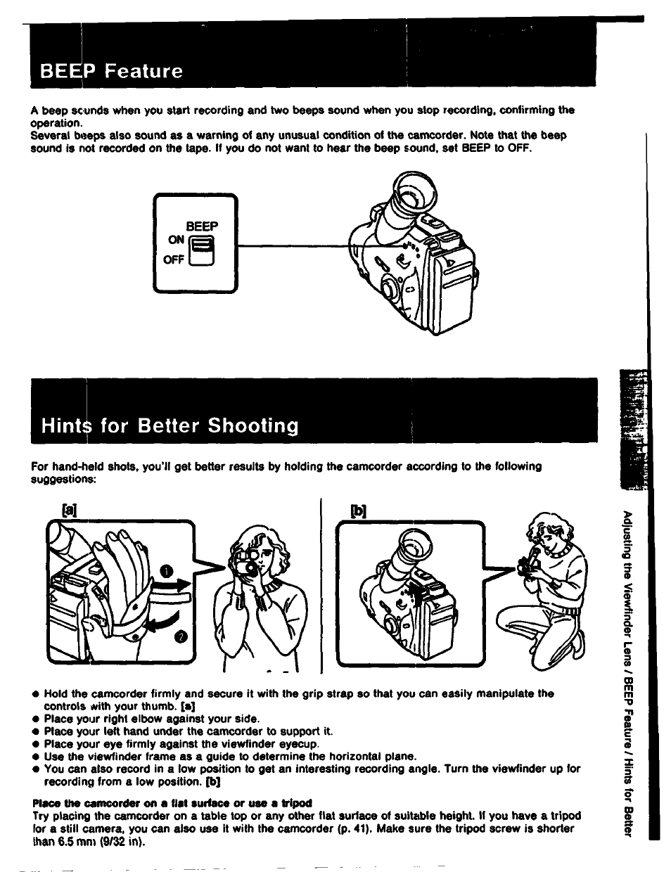 Beep feature, Hints for better shooting | Sony CCD-TR61 User Manual | Page 15 / 52