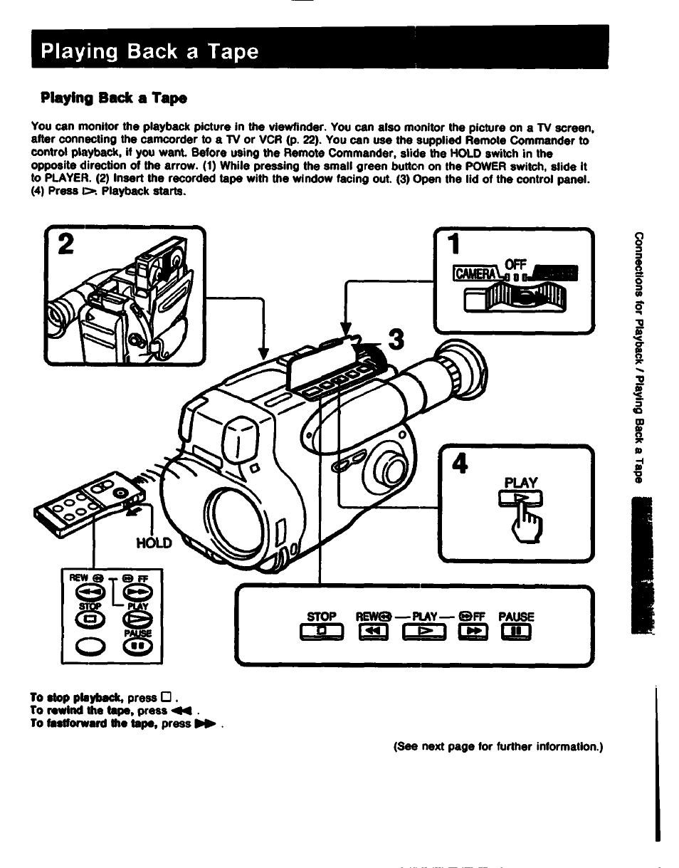 Playing back a tape | Sony CCD-TR61 User Manual | Page 23 / 52
