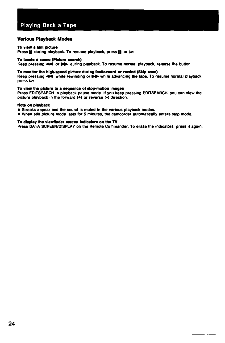 Various playback modes | Sony CCD-TR61 User Manual | Page 24 / 52