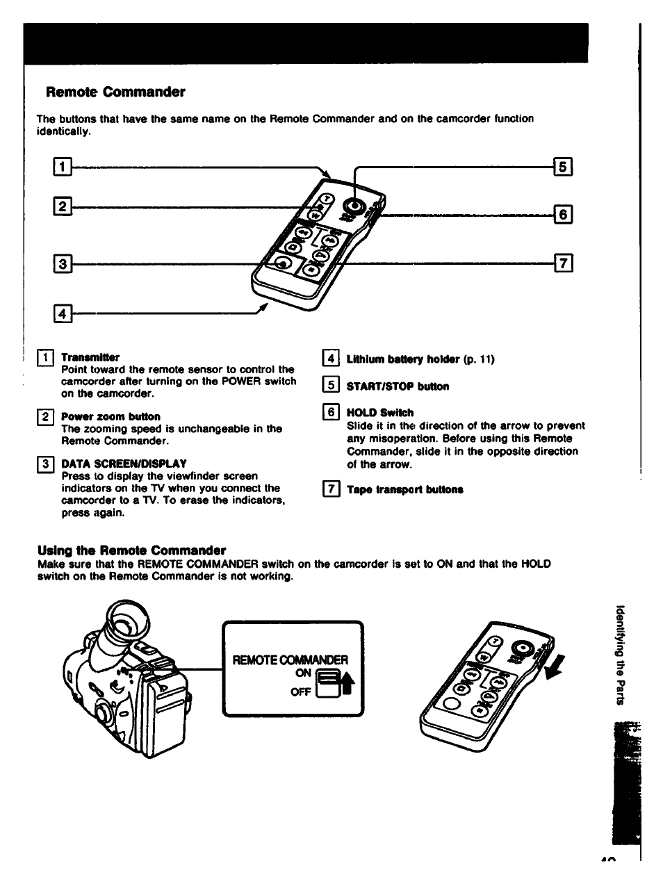 Remote commander, Using the remote commander | Sony CCD-TR61 User Manual | Page 43 / 52