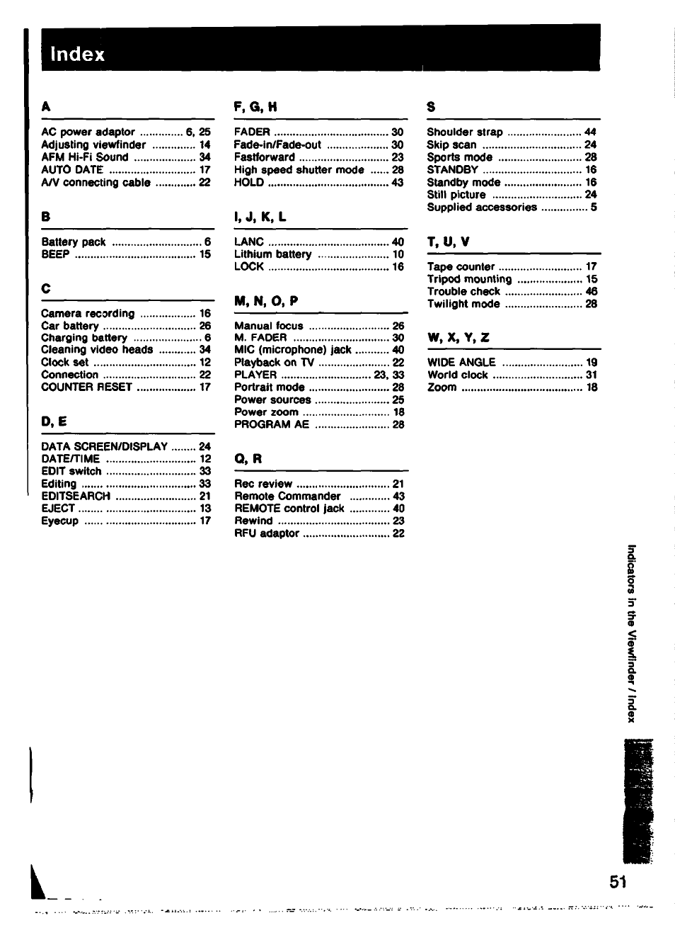 Index | Sony CCD-TR61 User Manual | Page 51 / 52