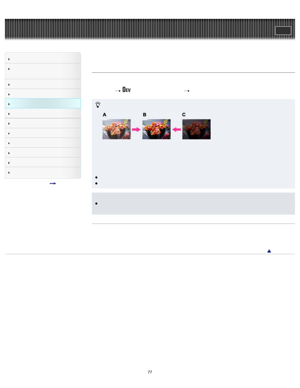 Exposure compensation, Cyber-shot user guide | Sony DSC-TF1 User Manual | Page 77 / 165