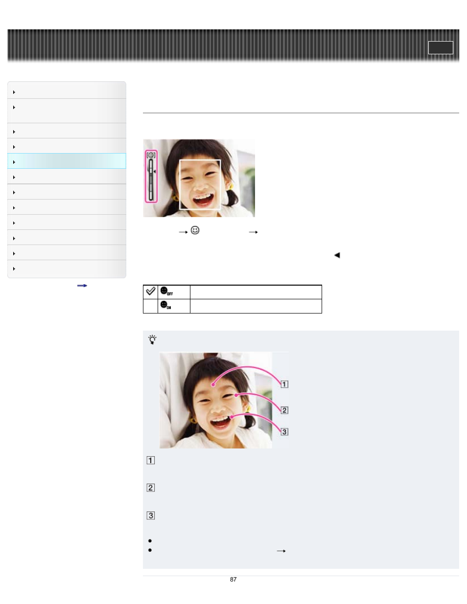 Smile shutter, Cyber-shot user guide | Sony DSC-TF1 User Manual | Page 87 / 165