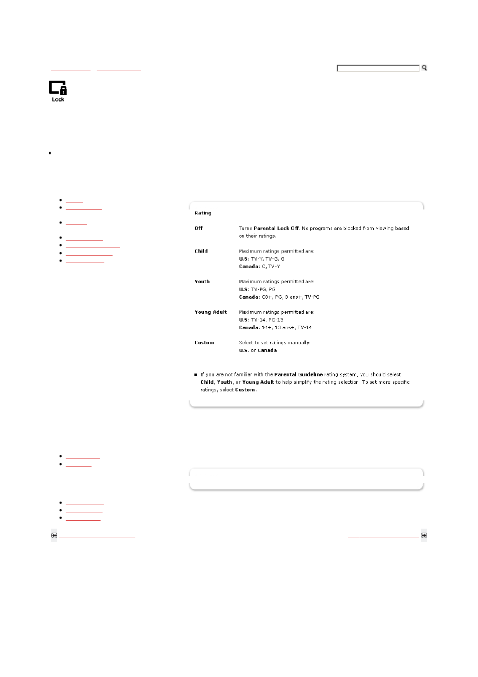 Using the parental lock, Custom rating system chart | Sony KDL-46S5100 User Manual | Page 118 / 178