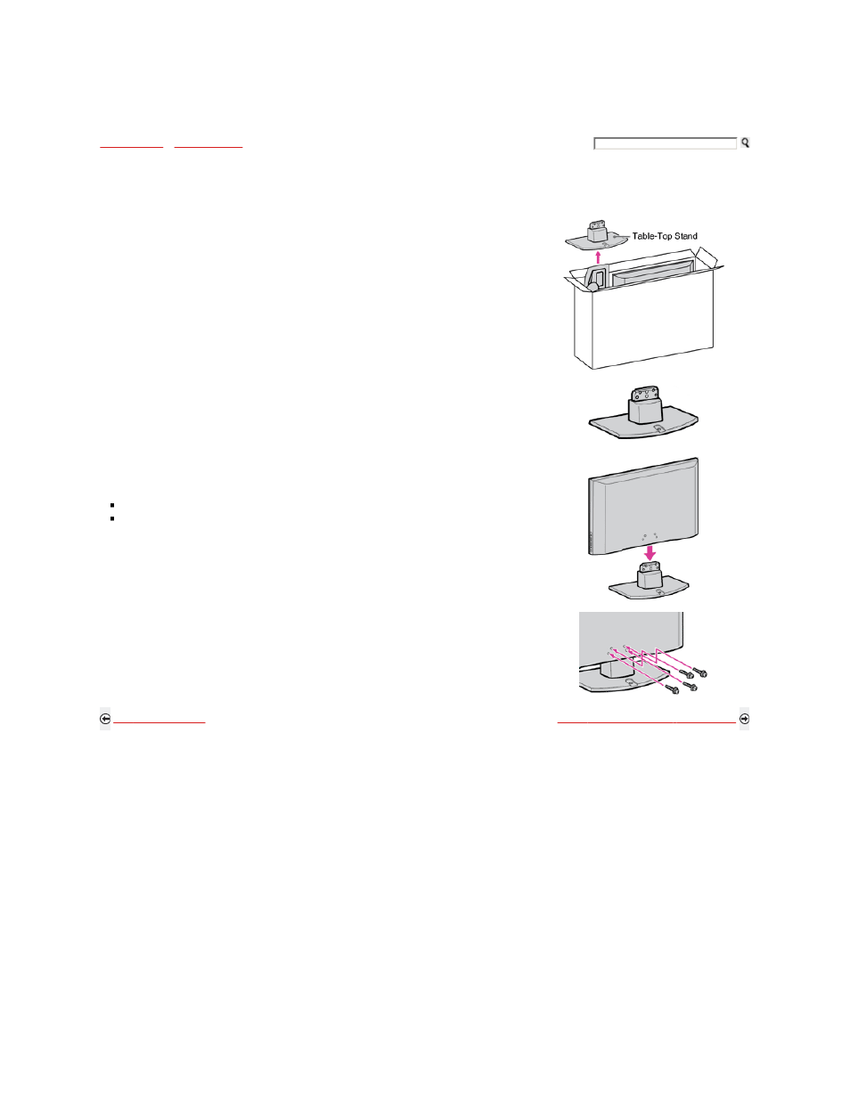 Preparation for a table-top stand | Sony KDL-46S5100 User Manual | Page 6 / 178