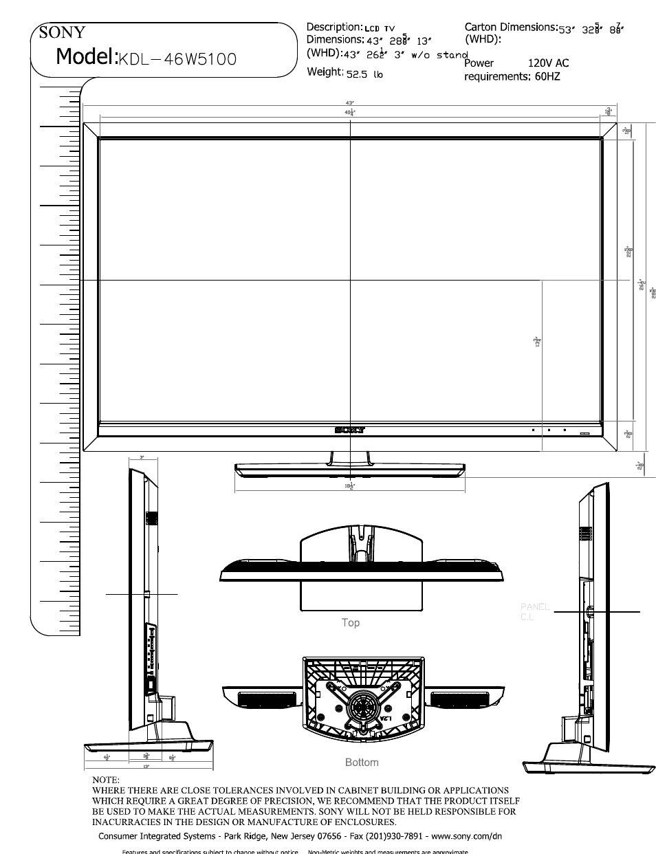 Sony KDL-46W5100 User Manual | 3 pages