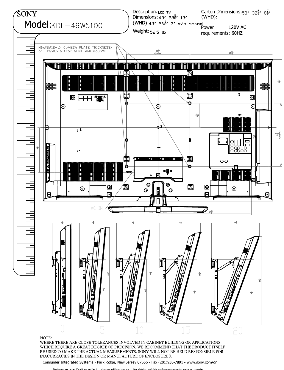 Model | Sony KDL-46W5100 User Manual | Page 2 / 3