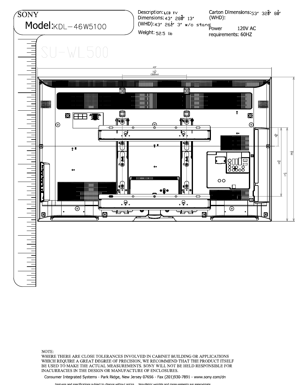 Model | Sony KDL-46W5100 User Manual | Page 3 / 3