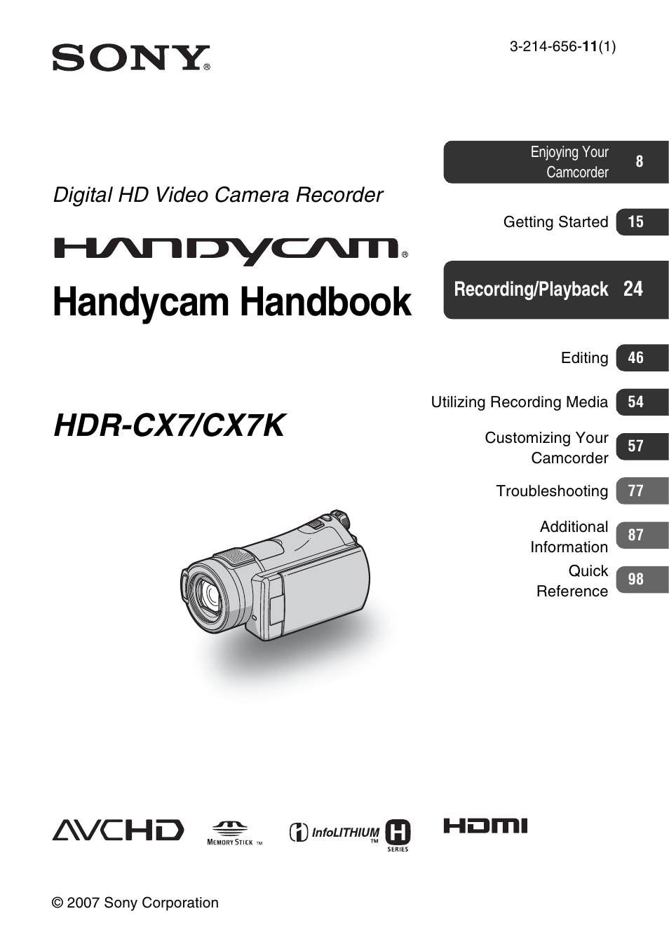 Sony HDR-CX7 User Manual | 109 pages