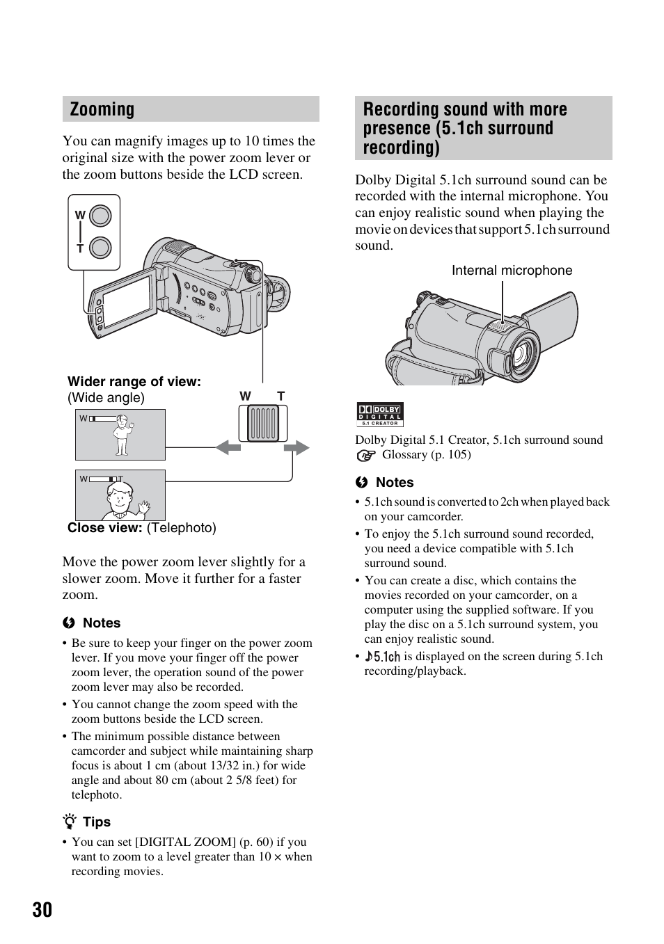 Zooming | Sony HDR-CX7 User Manual | Page 30 / 109