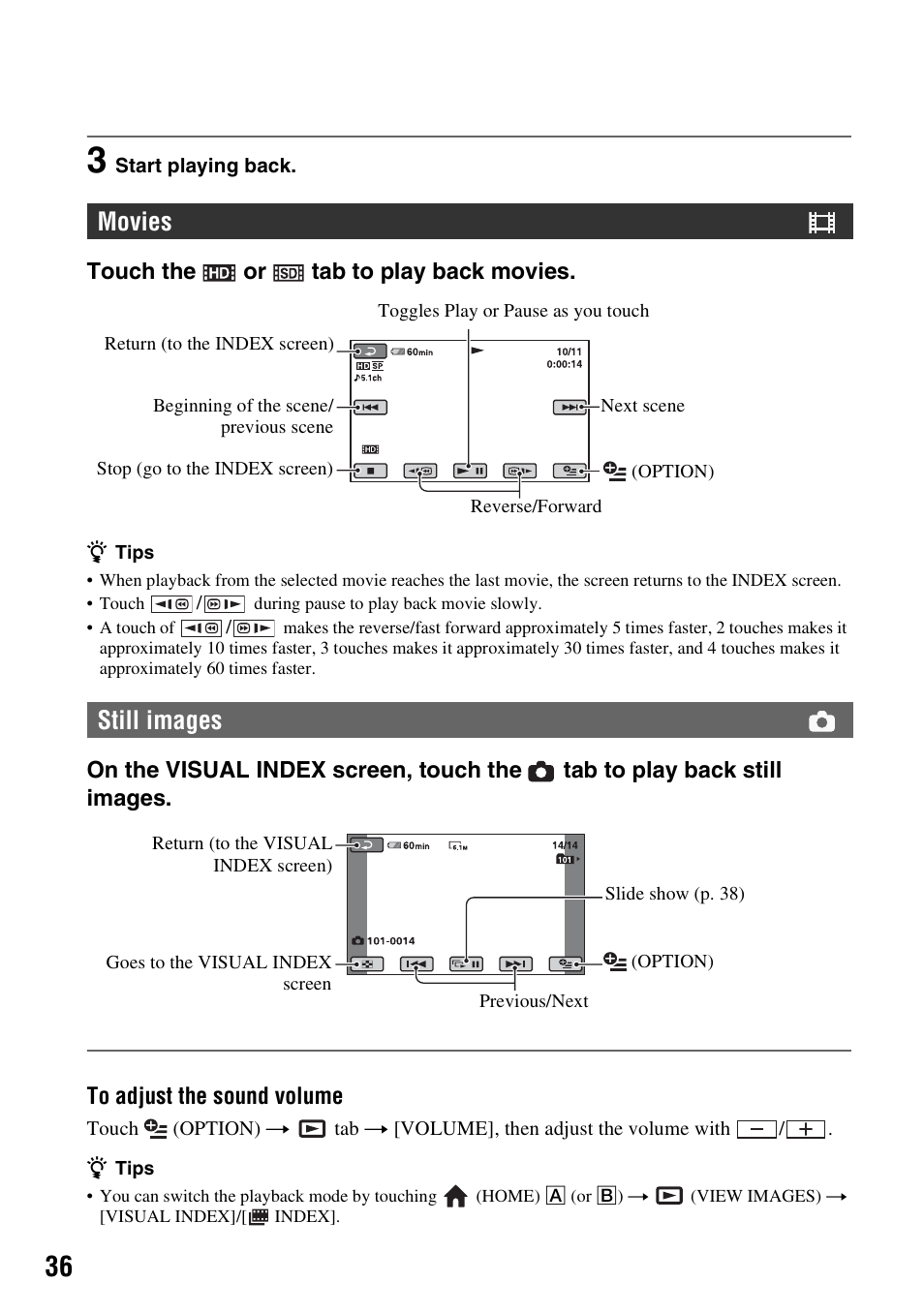 Movies still images | Sony HDR-CX7 User Manual | Page 36 / 109
