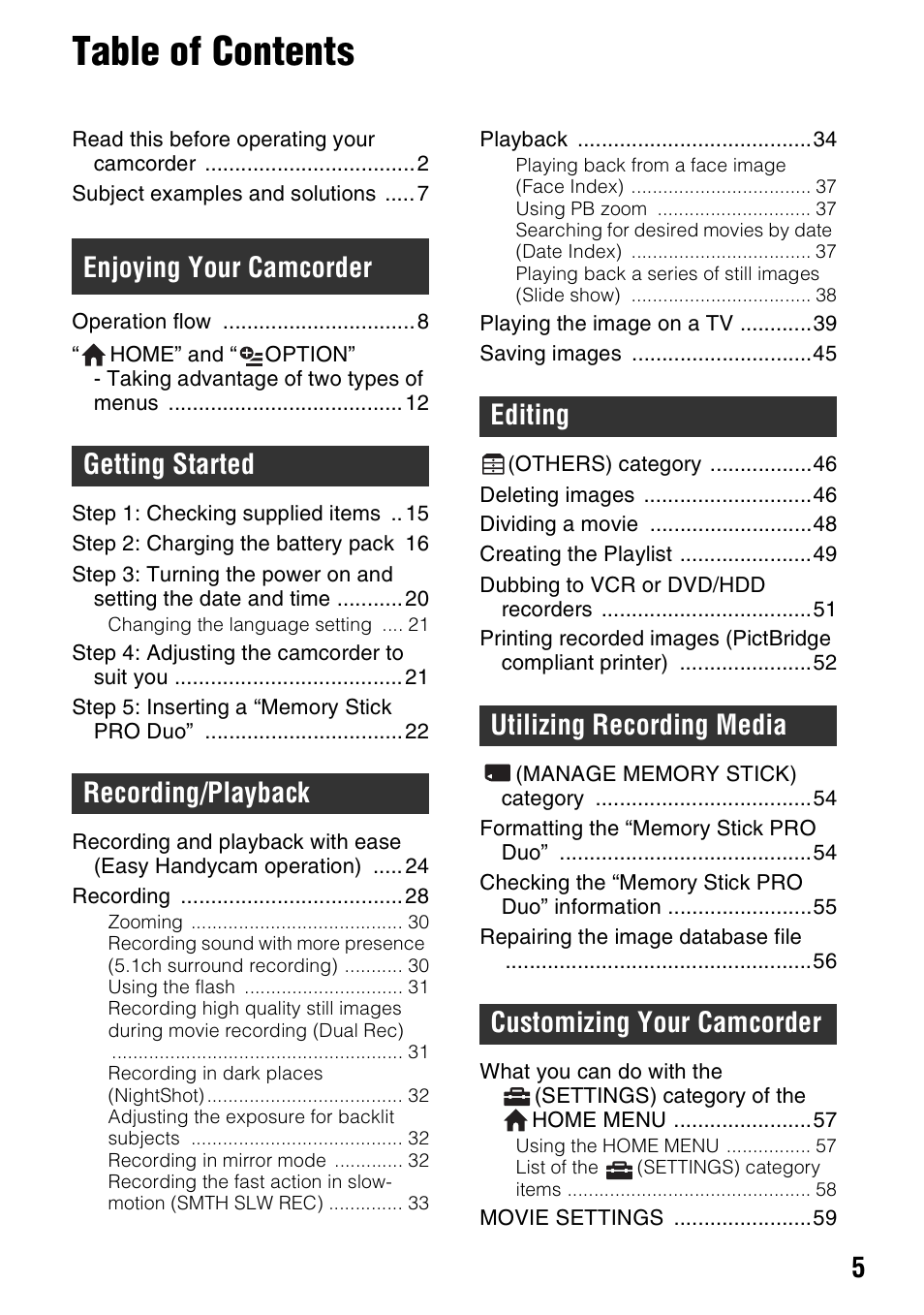 Sony HDR-CX7 User Manual | Page 5 / 109