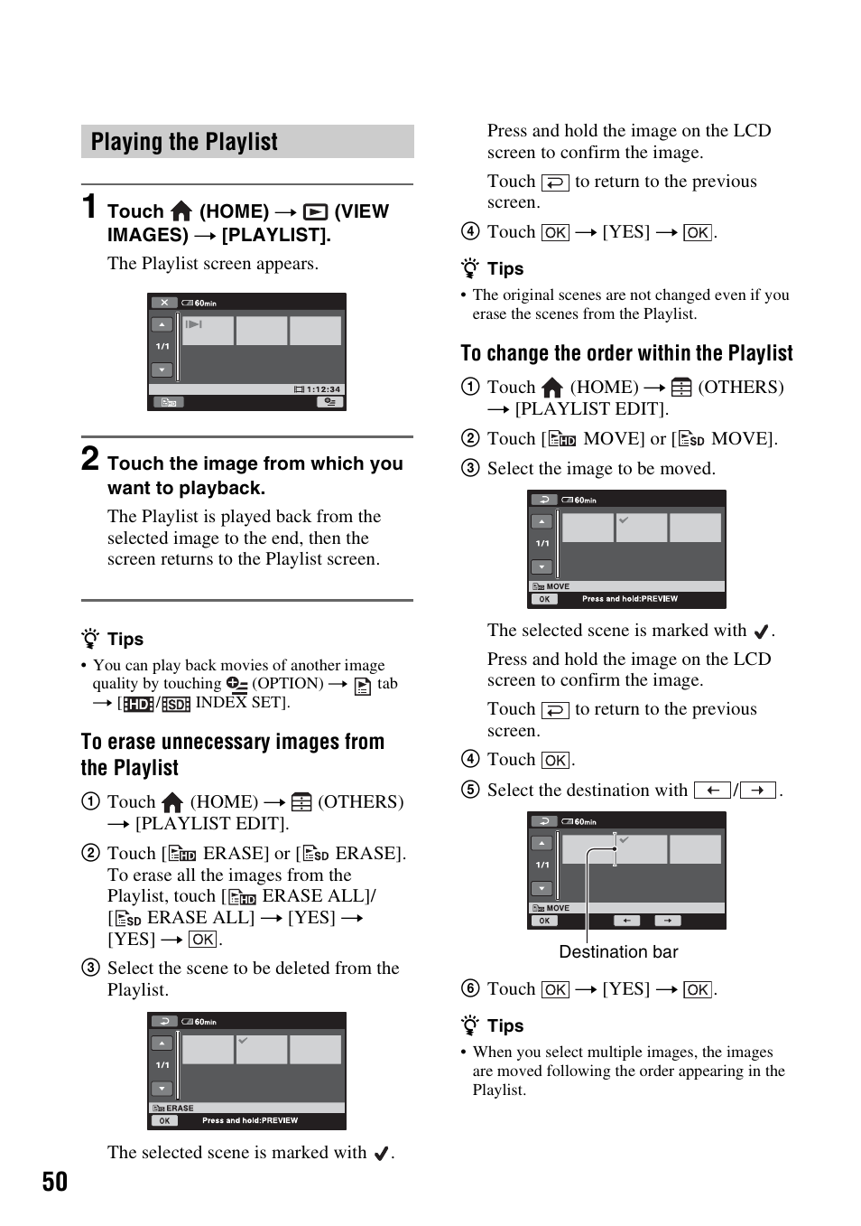 Playing the playlist | Sony HDR-CX7 User Manual | Page 50 / 109