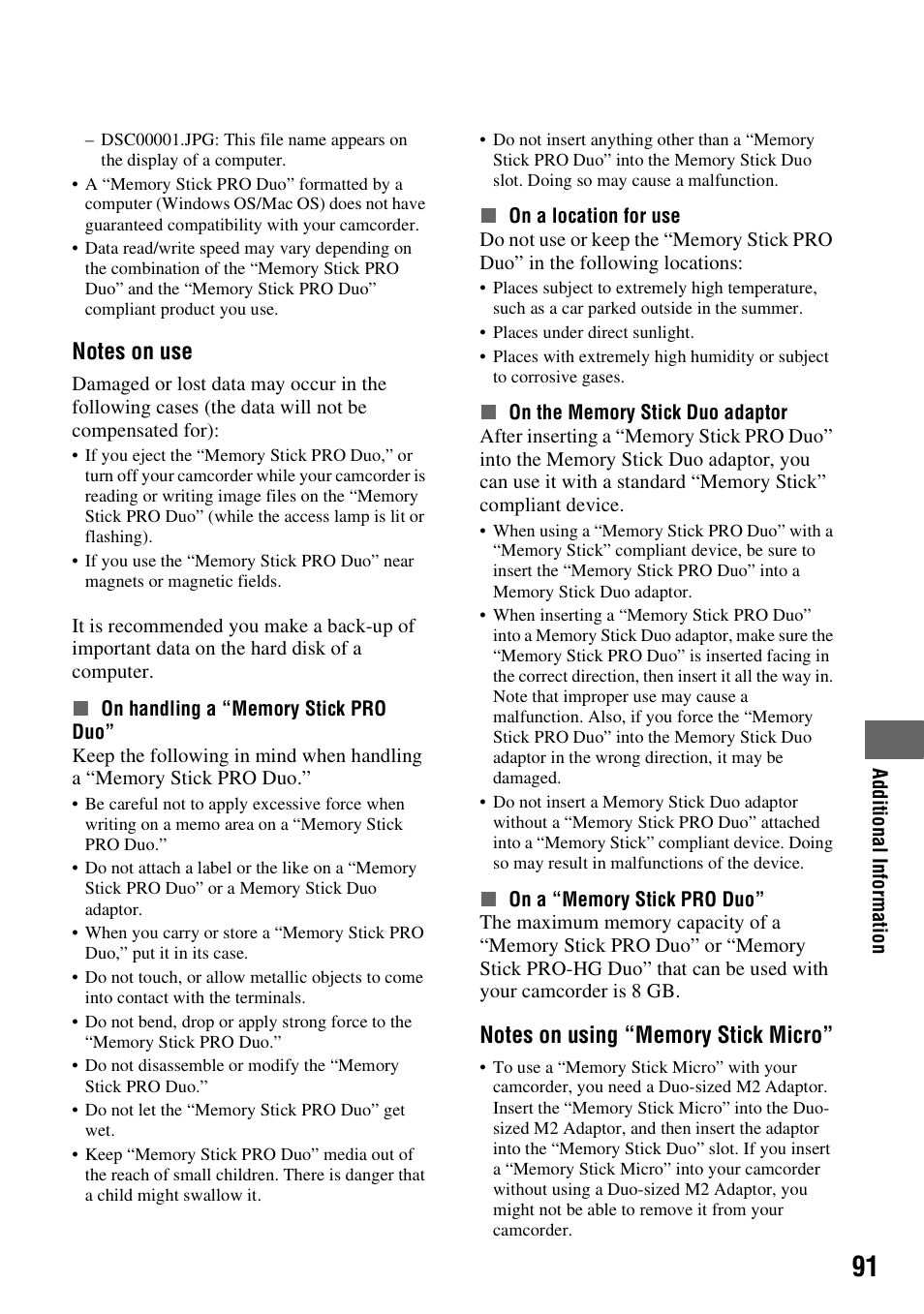 Sony HDR-CX7 User Manual | Page 91 / 109