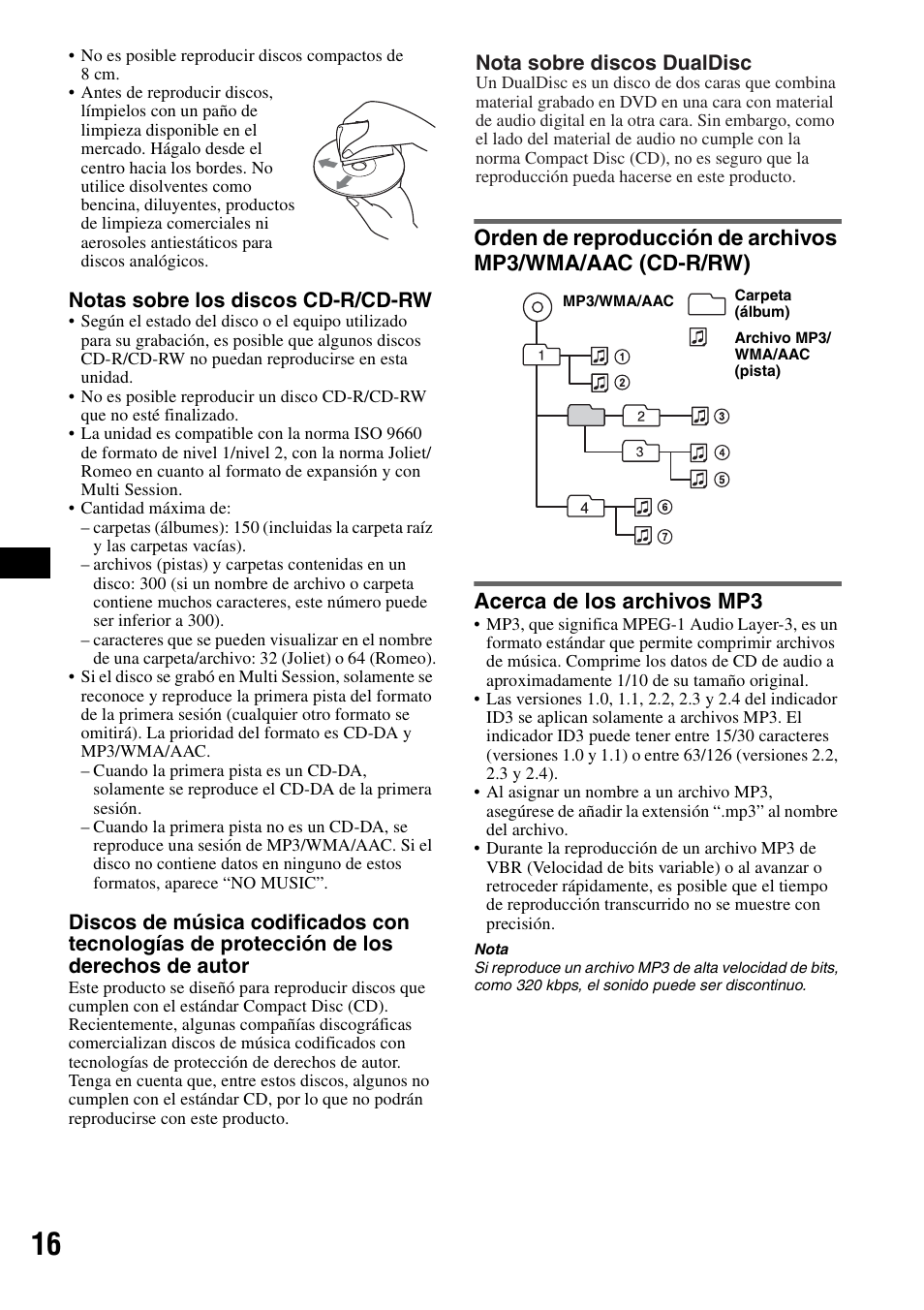 Acerca de los archivos mp3 | Sony CDX-GT62IPW User Manual | Page 36 / 44