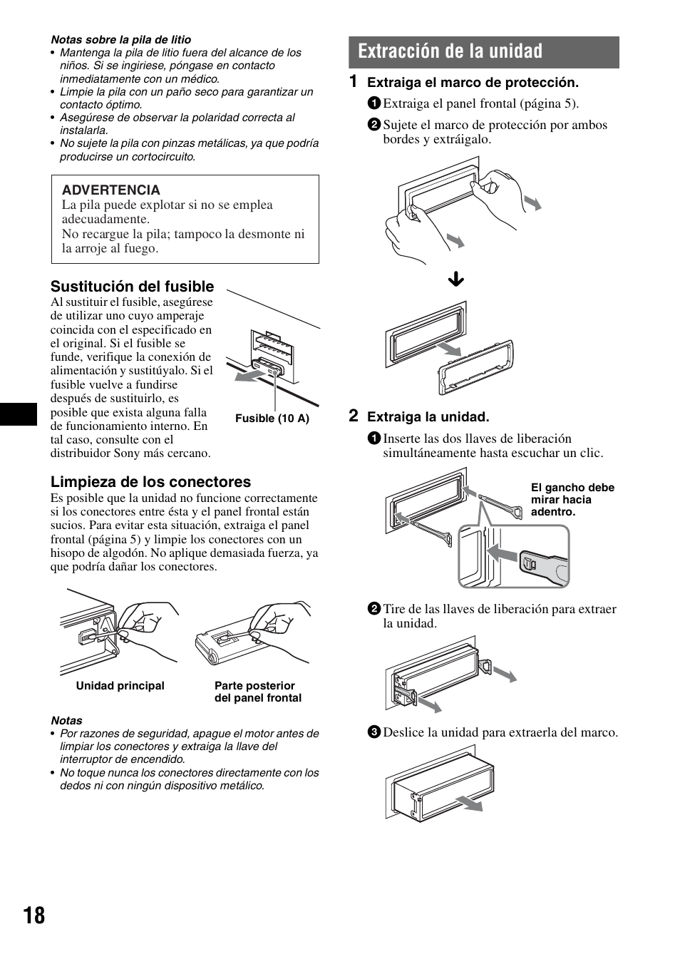 Extracción de la unidad | Sony CDX-GT62IPW User Manual | Page 38 / 44