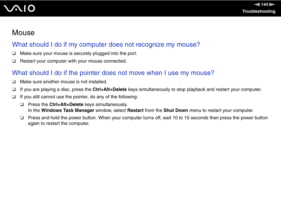 Mouse | Sony VGN-FJ370P User Manual | Page 144 / 167