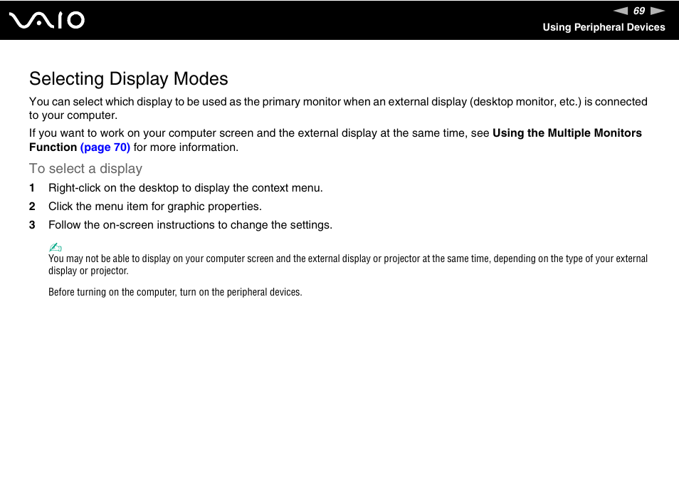 Selecting display modes | Sony VGN-FJ370P User Manual | Page 69 / 167