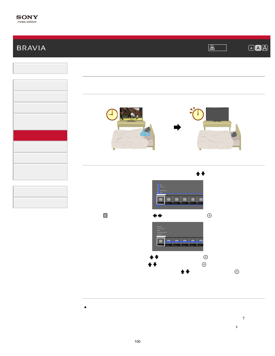 Setting the sleep timer | Sony XBR-55X900A User Manual | Page 100 / 211