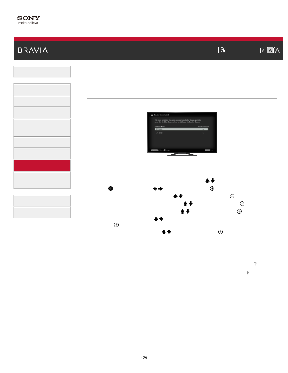 Allowing/blocking access from controller | Sony XBR-55X900A User Manual | Page 129 / 211
