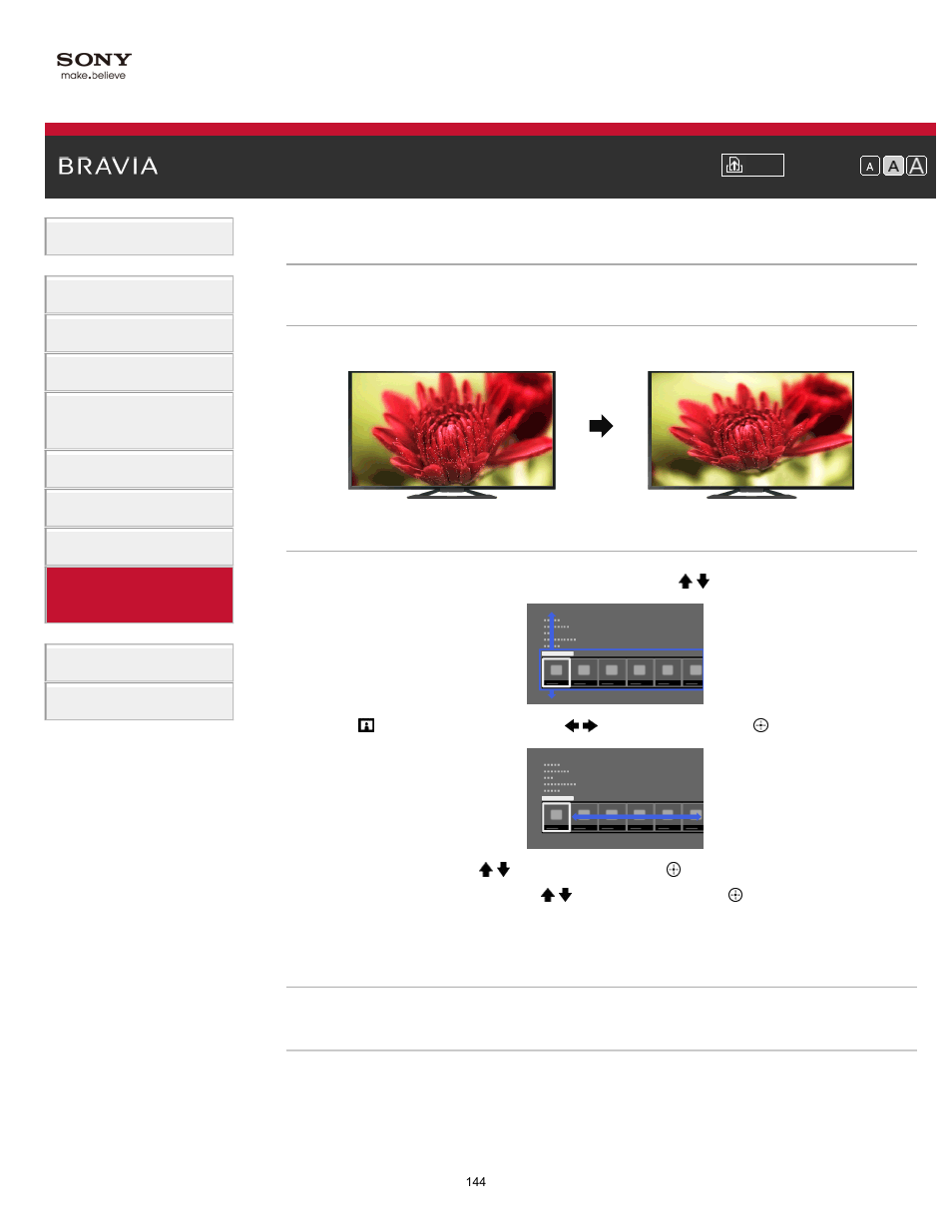 Setting screen size/position | Sony XBR-55X900A User Manual | Page 144 / 211
