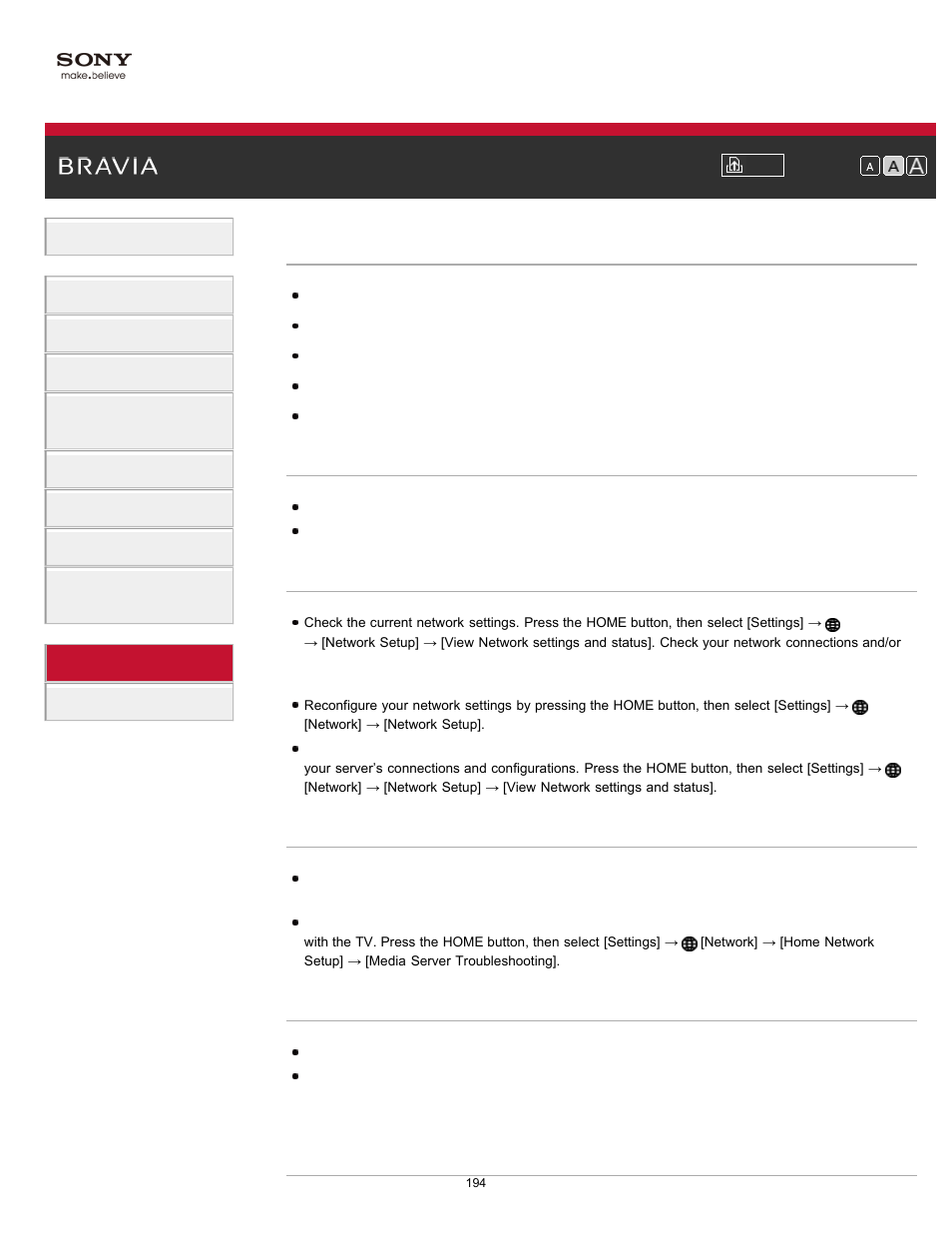 Home network symptoms | Sony XBR-55X900A User Manual | Page 194 / 211