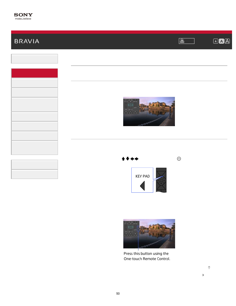 Displaying screen keyboard, Key pad | Sony XBR-55X900A User Manual | Page 50 / 211