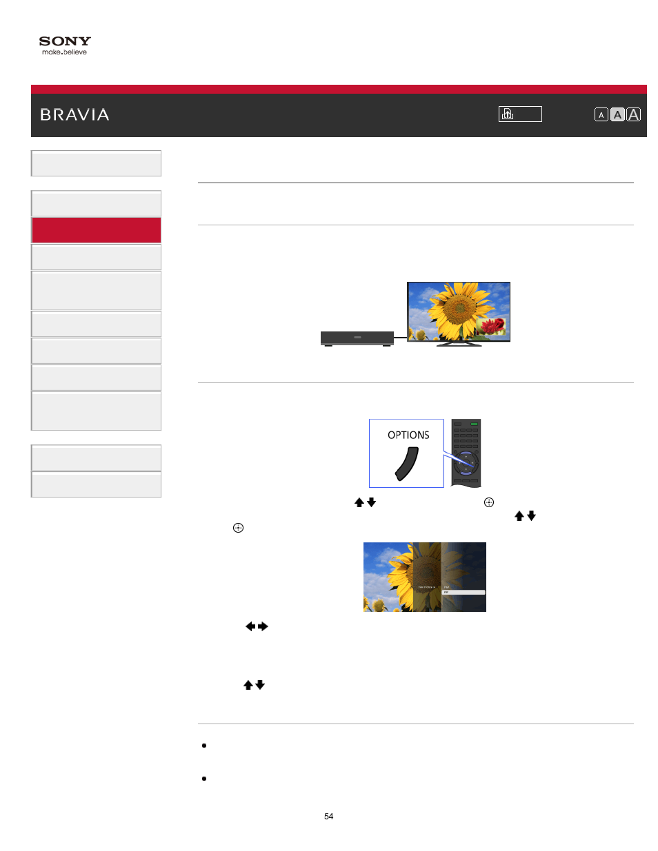 Displaying picture-in-picture (pip) | Sony XBR-55X900A User Manual | Page 54 / 211